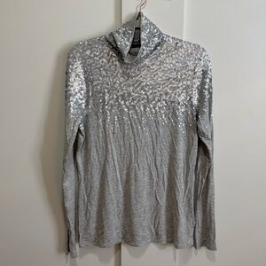Express Silver Ombré Sequin Top Knit Holiday Celebration Event Club Party NWT